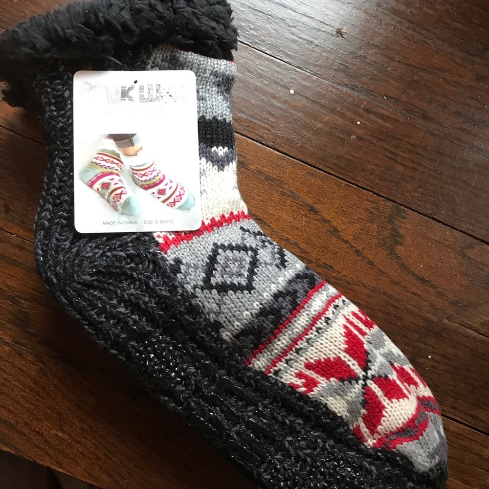 MUK LUK Black Fair Isle Plush Cuff Cabin Socks